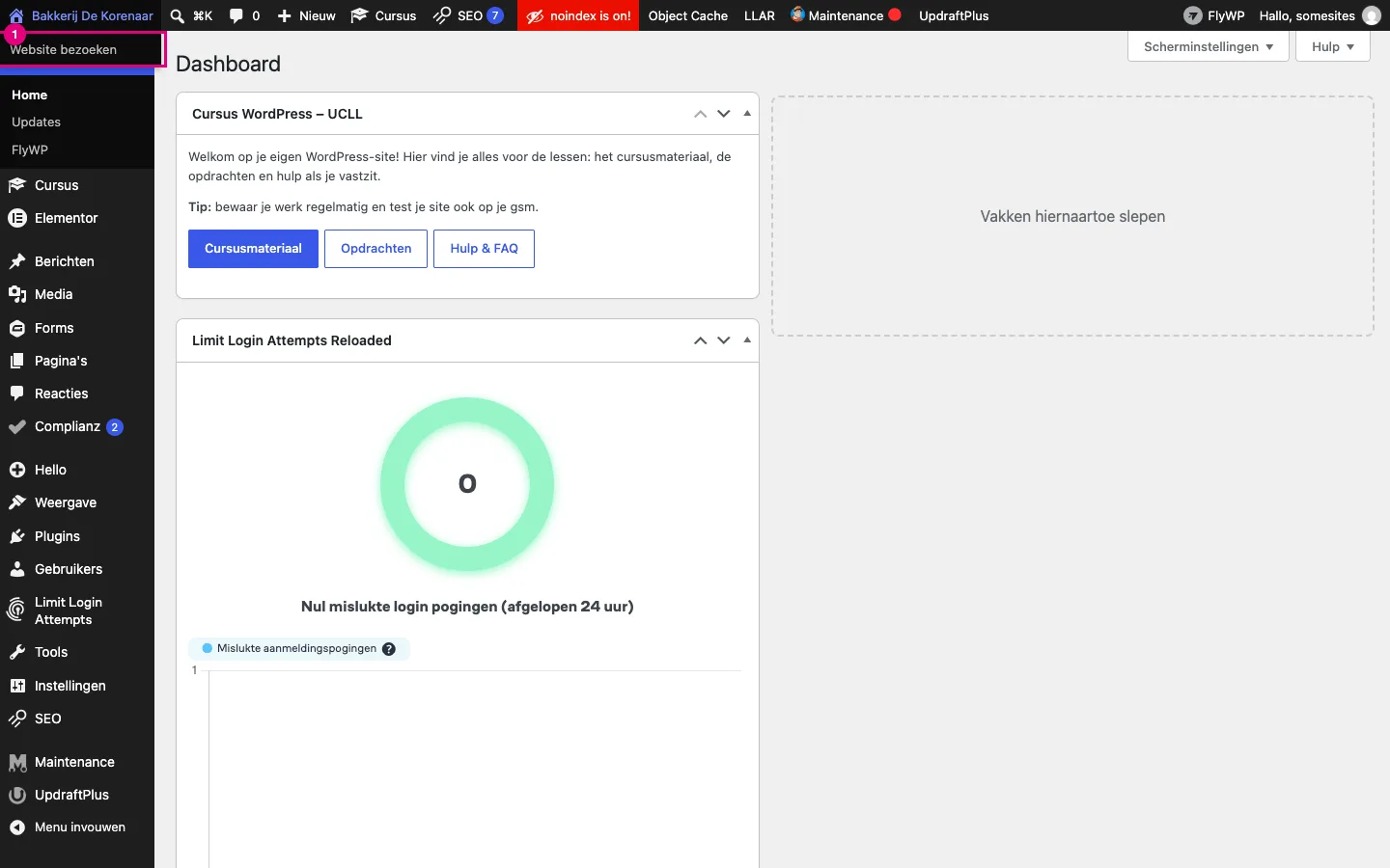 Het uitgeklapte menu onder de sitenaam met de keuze Website bezoeken