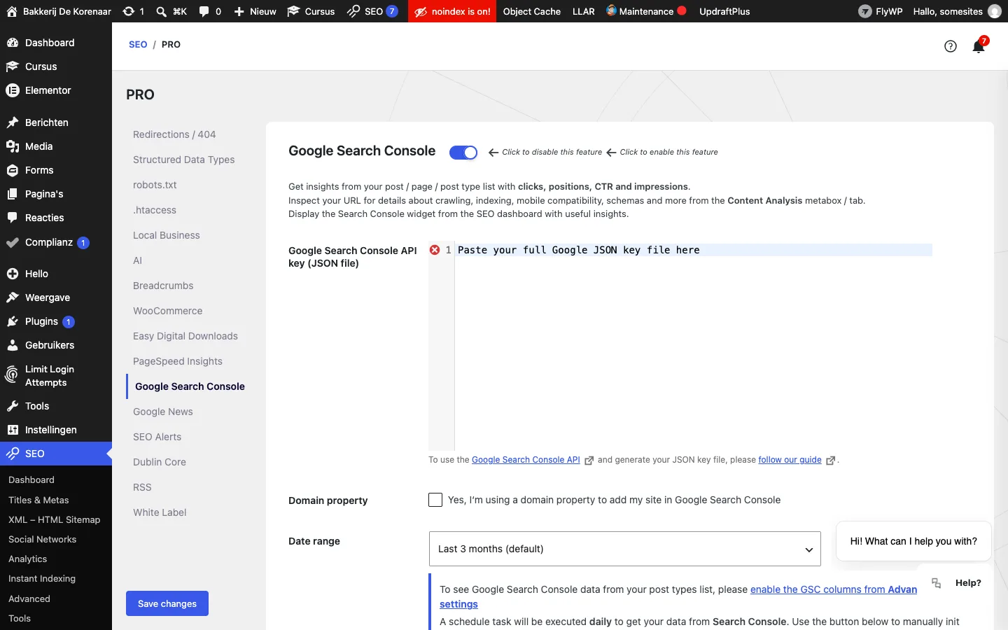 Het tabblad Google Search Console van SEOPress PRO