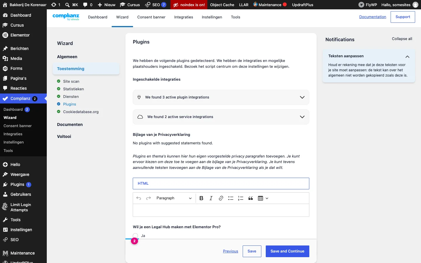 De vraag Wil je een Legal Hub maken met Elementor Pro met Nee aangeduid