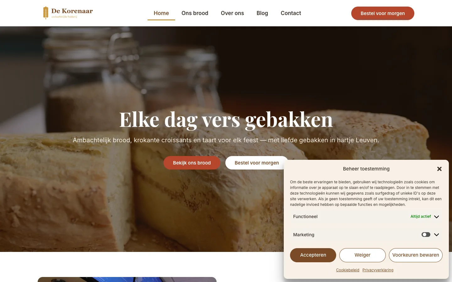 De uitgeklapte banner met de categorieën Functioneel en Marketing